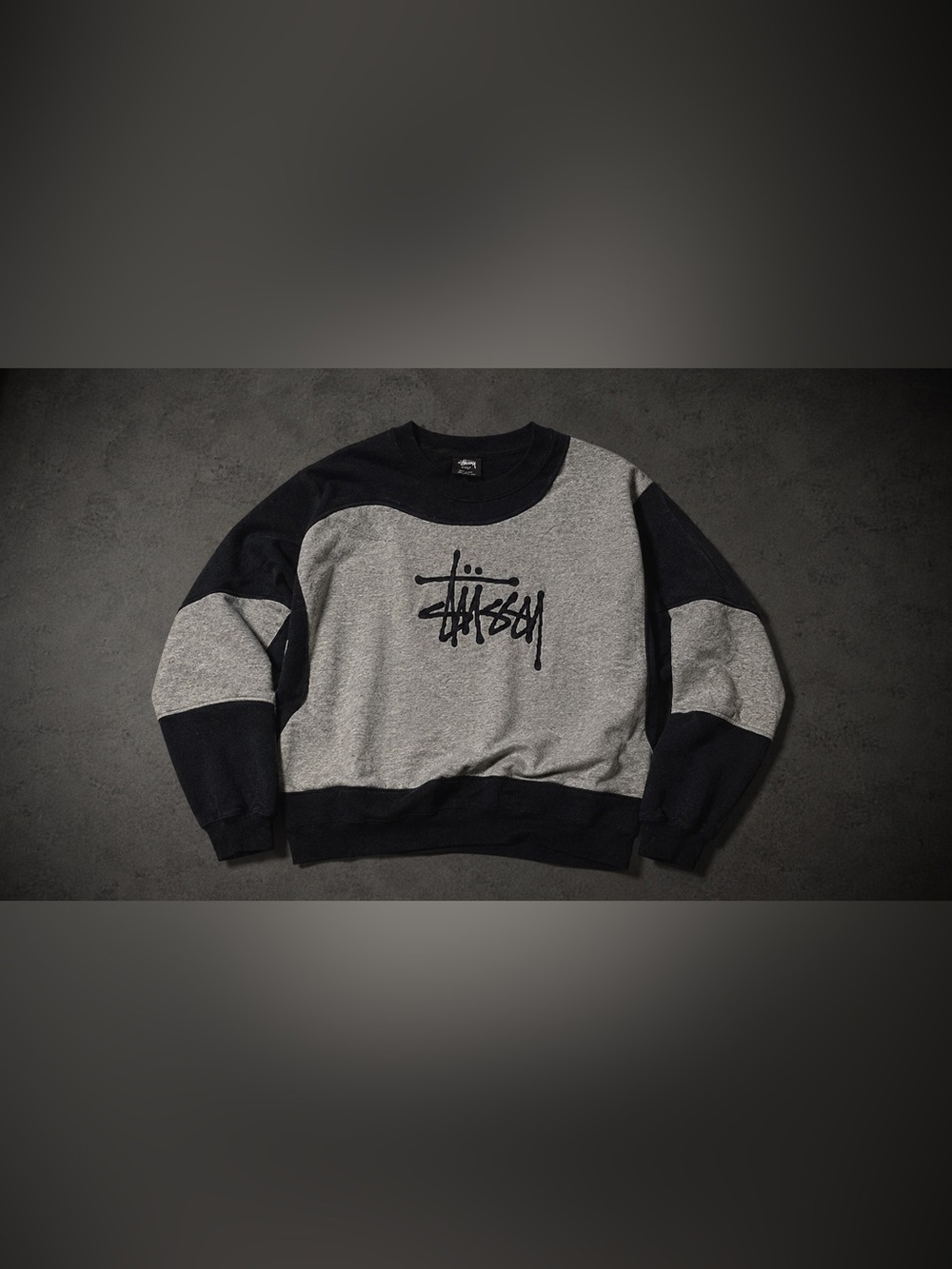 TRULY Vintage Stussy Sweatshirt Large Gray Black Embroidered Unique Reworked